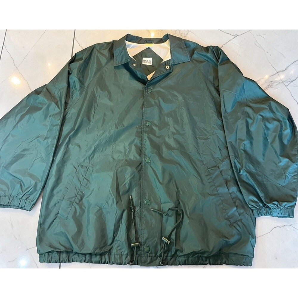 Vintage Basic Editions Jacket Green Button Windbr… - image 1